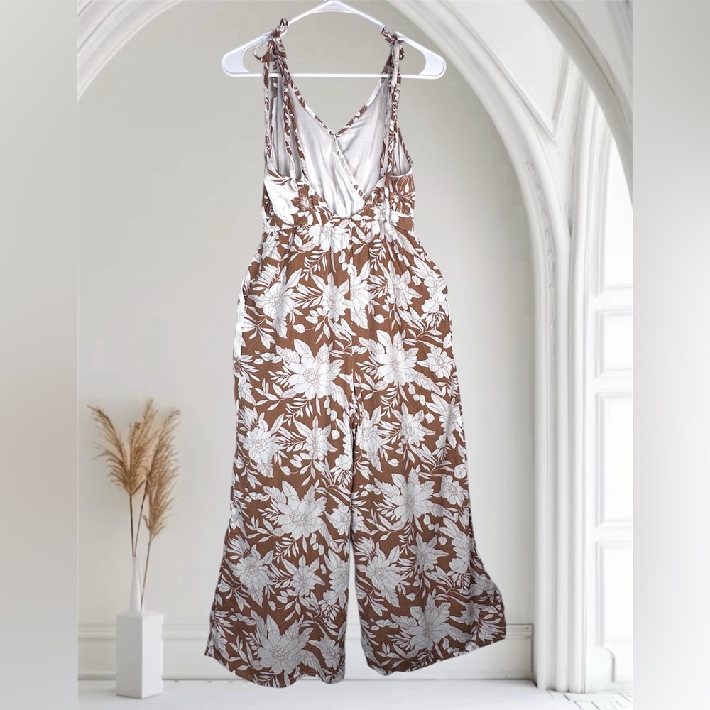 American Eagle Women's Cotton Palm Print Brown Jumpsuit Size S - Picture 2 of 7